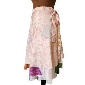 EarthBound Midi Wrap Skirt Silk Reversible Boho Lightweight Women's One Size